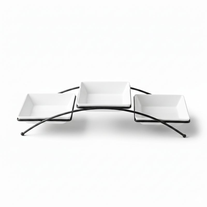 Shallow Serving Bowl Set – 3PCS Square 14cm Porcelain & New Bone China Bowls with Metal Stand for Dates, Sweets, Eid & Family Gatherings - Image 5